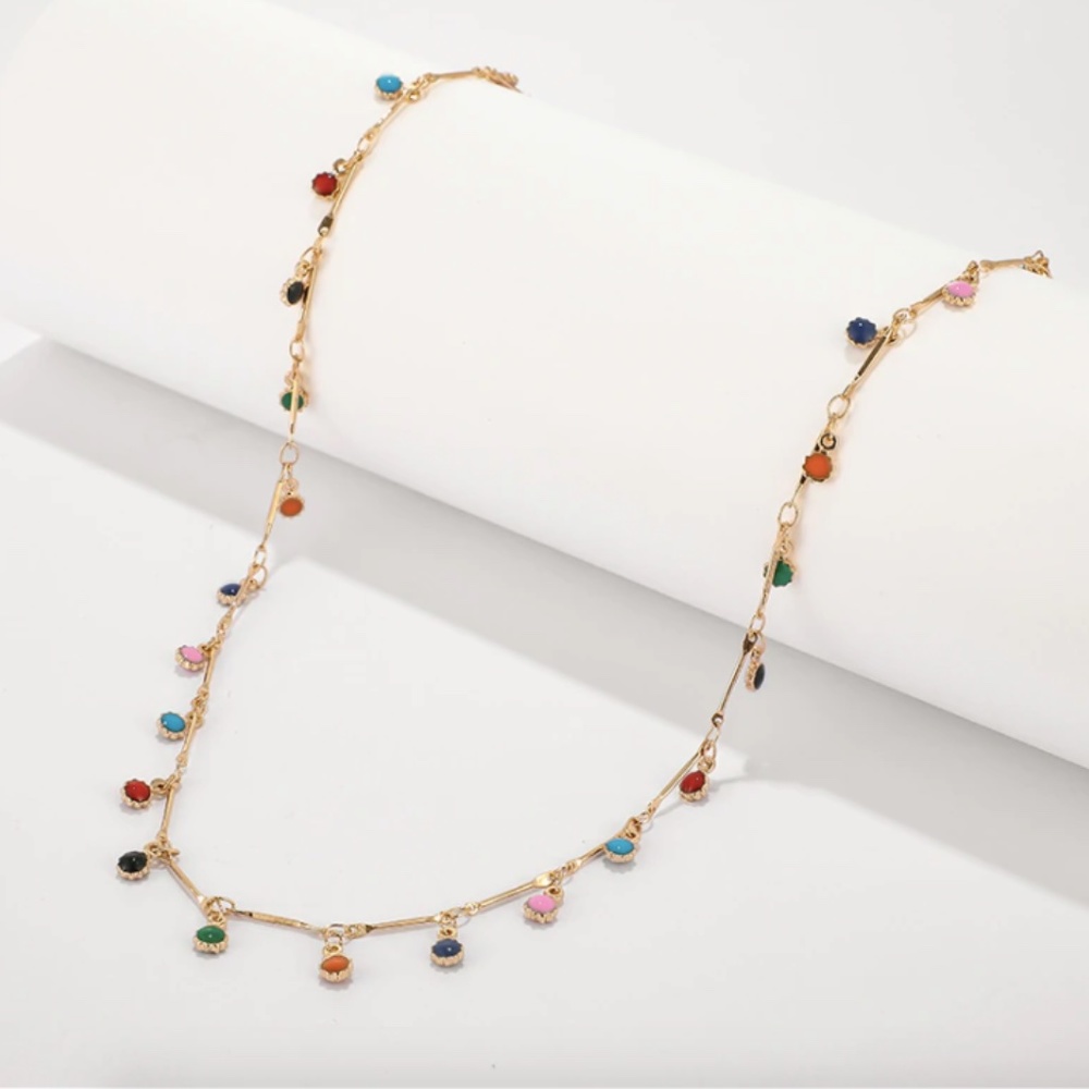Colorful Sun Beads Gold Choker Rainbow Necklace - Picture 7 of 9